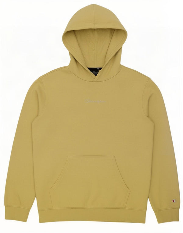 Champion Mens Hoodie Jumper Large Yellow Cotton