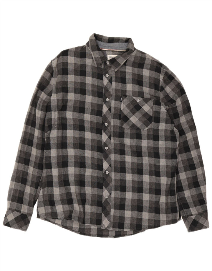 Cherokee Mens Flannel Shirt 2XL Grey Check Cotton