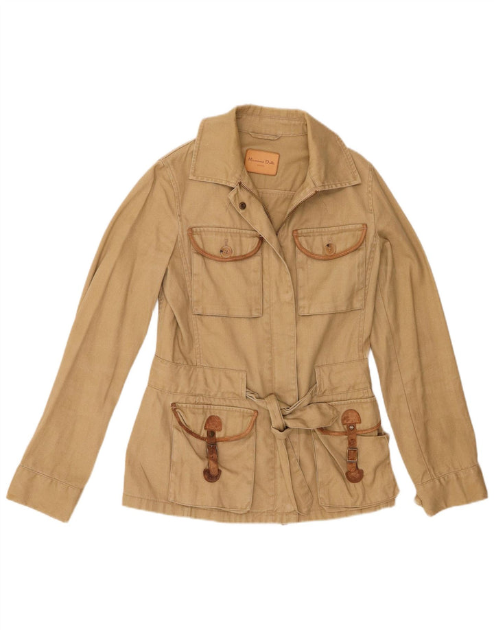 Massimo Dutti Womens Utility Jacket EU 36 XS Khaki Linen