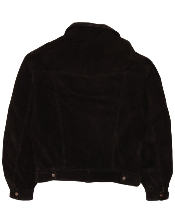 Vintage Mens Suede Bomber Jacket IT 50 Large Black Leather
