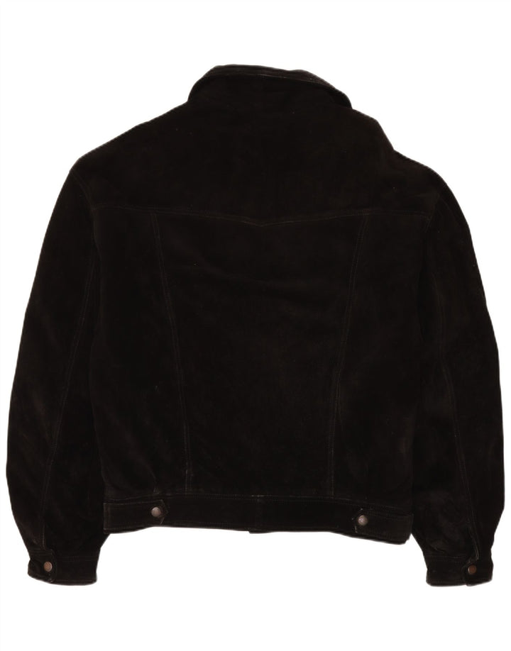 Vintage Mens Suede Bomber Jacket IT 50 Large Black Leather