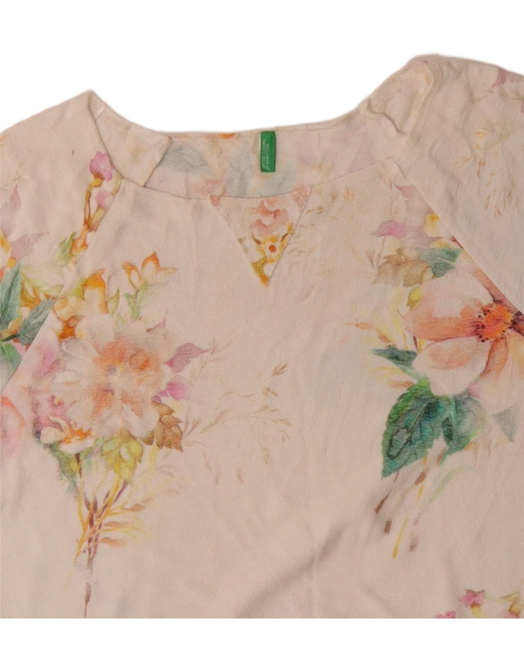 BENETTON Womens T-Shirt Top UK 16 Large Off White Floral