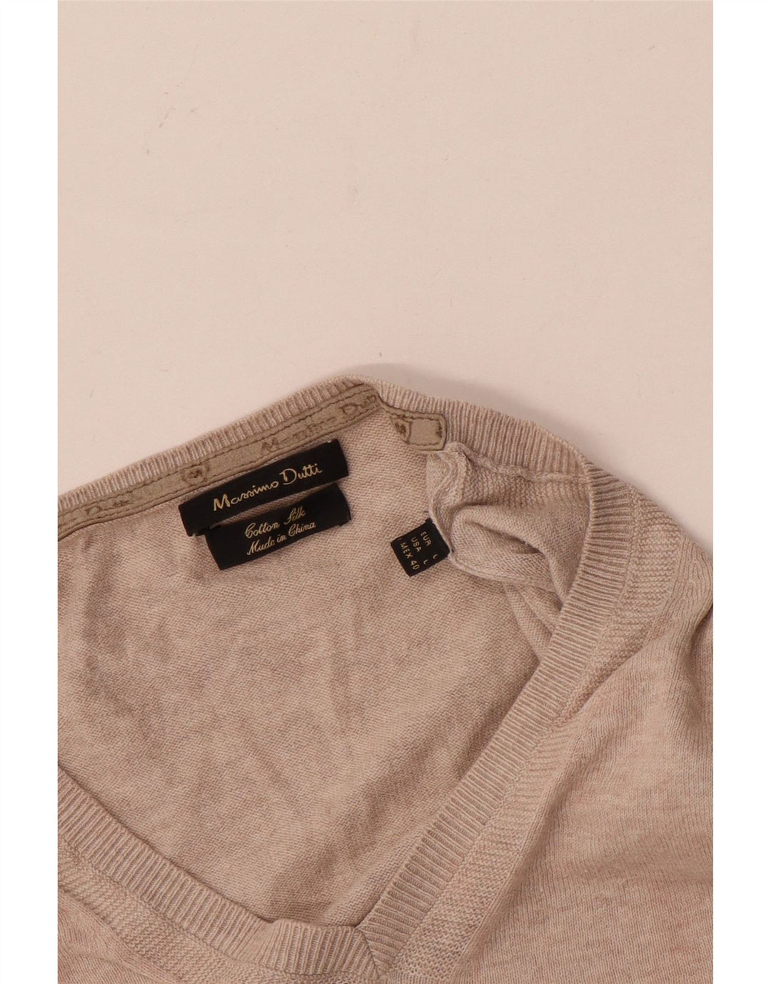 Massimo Dutti Mens V-Neck Jumper Sweater Large Beige Cotton
