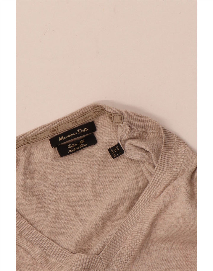 Massimo Dutti Mens V-Neck Jumper Sweater Large Beige Cotton