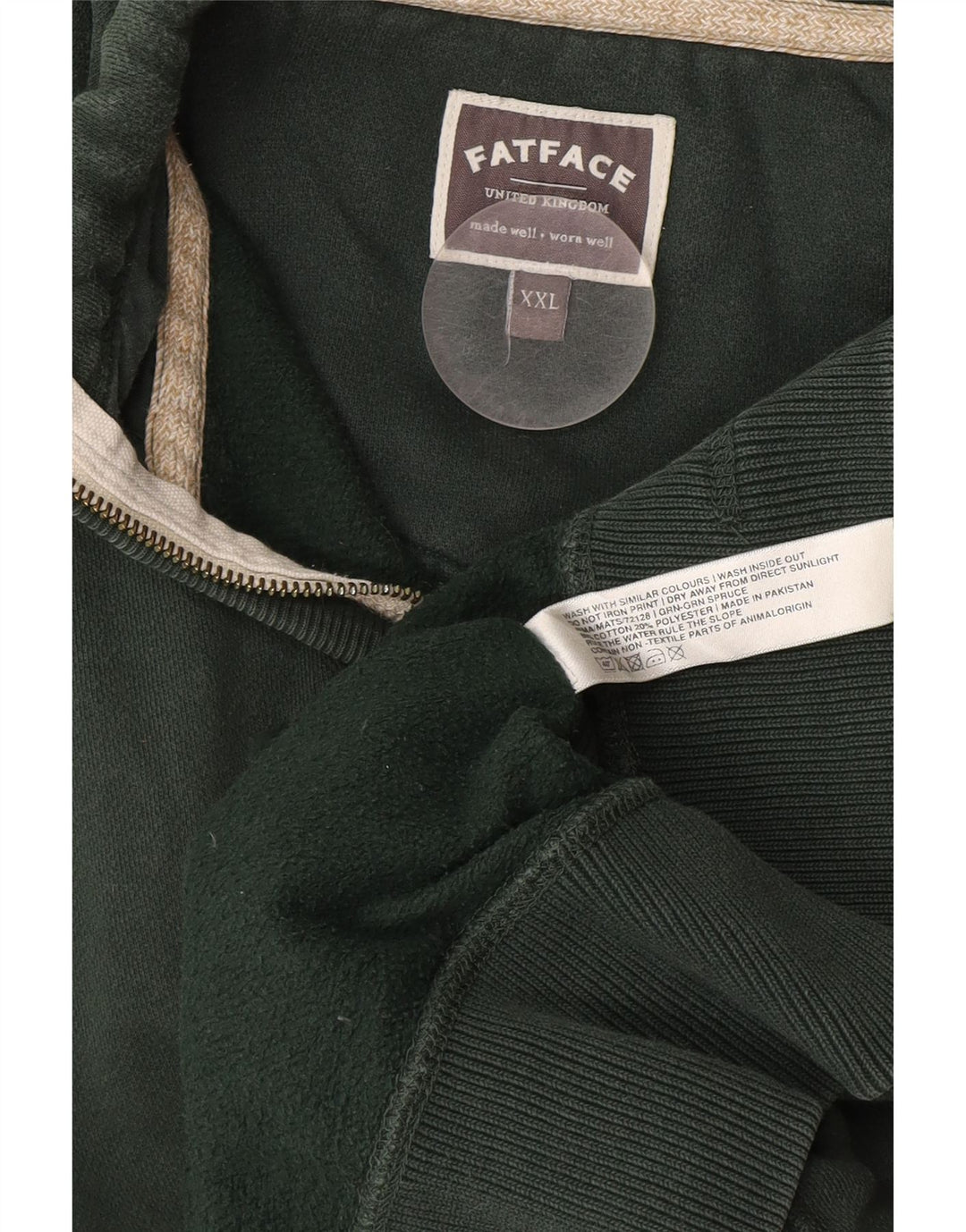 FAT FACE Mens Zip Hoodie Sweater 2XL Green Cotton