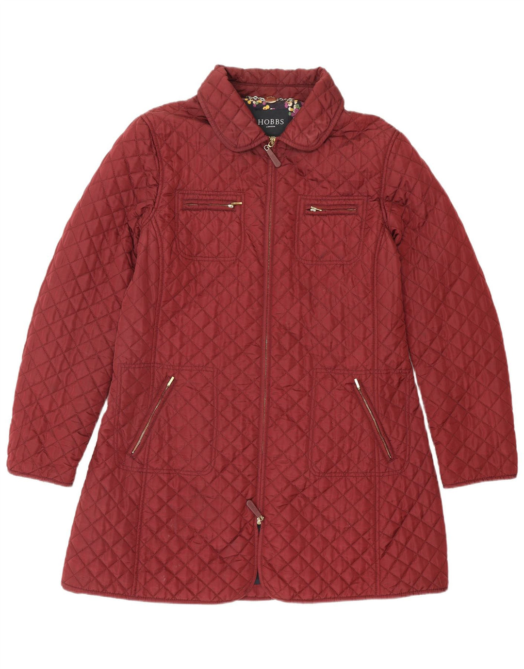 Hobbs Womens Quilted Jacket UK 14 Medium Maroon Polyamide