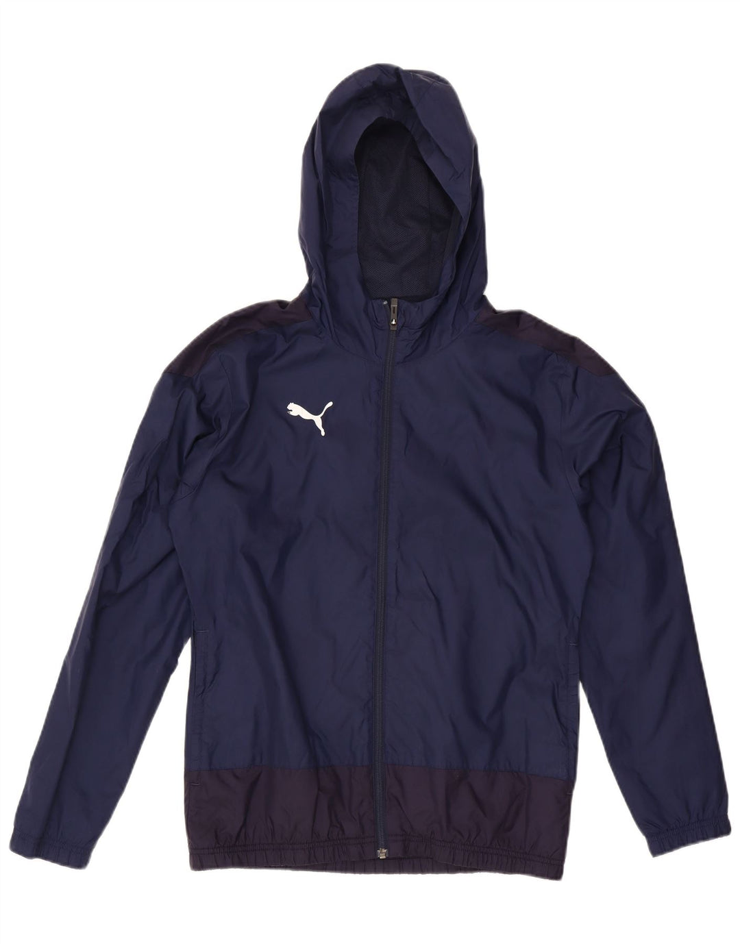 Puma Mens Hooded Rain Jacket UK 36 Small Navy Blue Colourblock Nylon