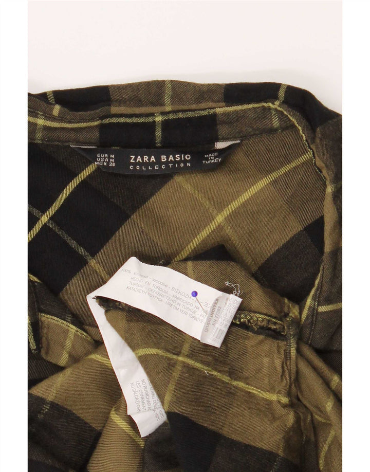 Zara Womens Flannel Shirt UK 14 Medium Green Check Viscose