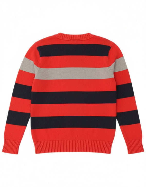 Tommy Hilfiger Boys Crew Neck Jumper Sweater 8-9 Years Medium Red Striped