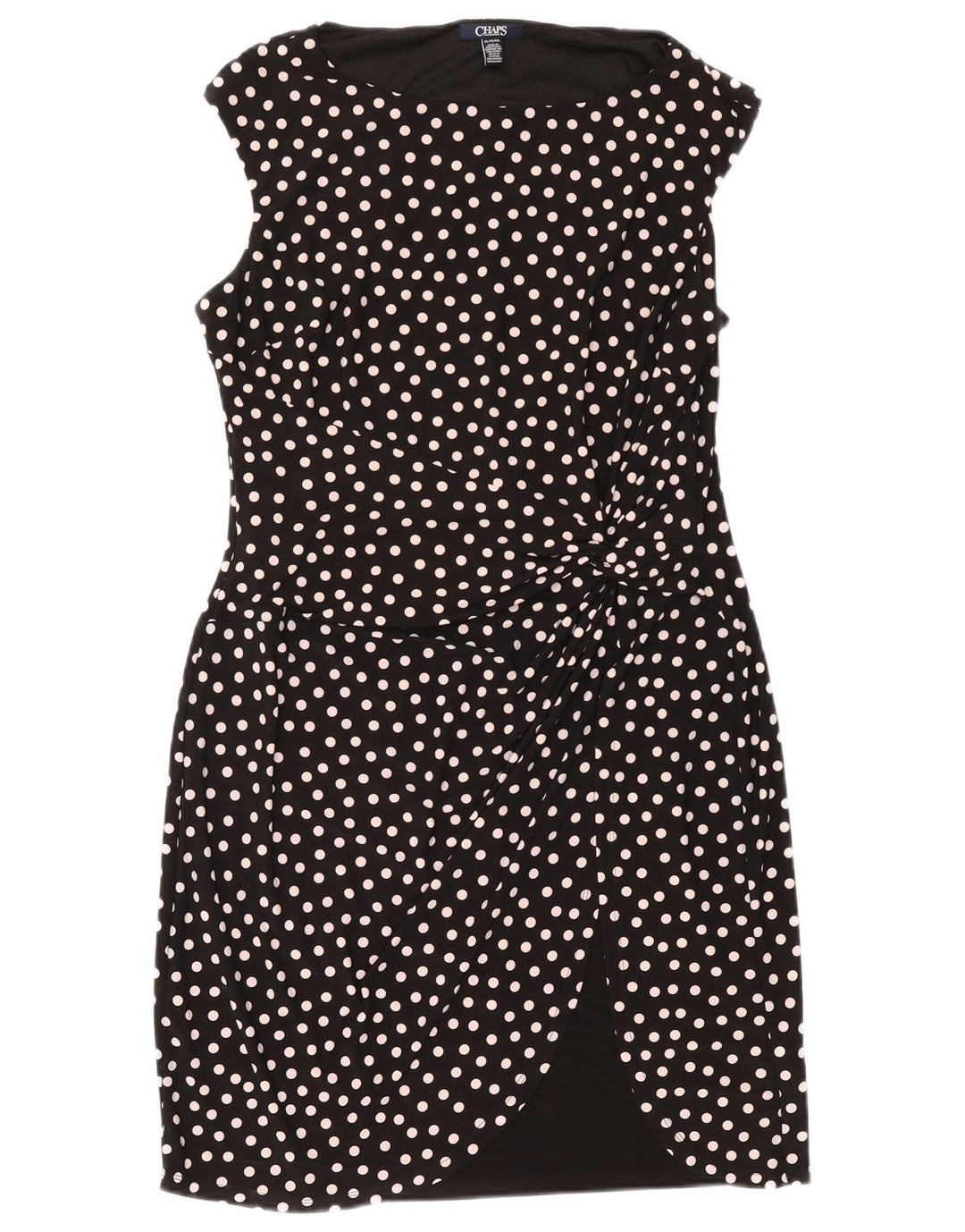Chaps Womens Sleeveless Sheath Dress UK 18 XL Black Polka Dot Polyester
