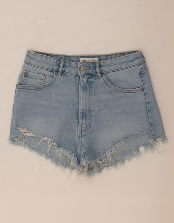 Zara Womens High Waist Distressed Denim Shorts EU 38 Small W28 Blue