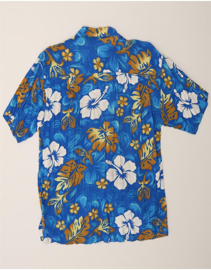 VINTAGE Mens Hawaiian Short Sleeve Shirt XL Blue Floral