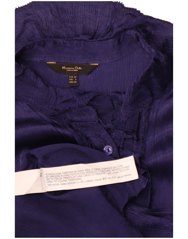 MASSIMO DUTTI Womens Oversized Ruffle Front Shirt Blouse EU 34 2XS Purple