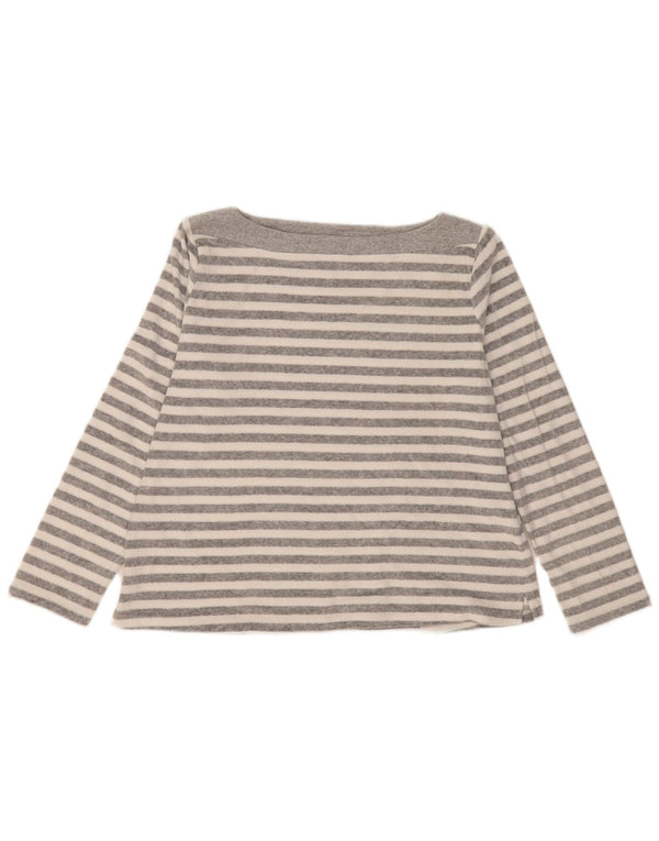 Marks & Spencer Womens Top Long Sleeve UK 16 Large Grey Striped Cotton