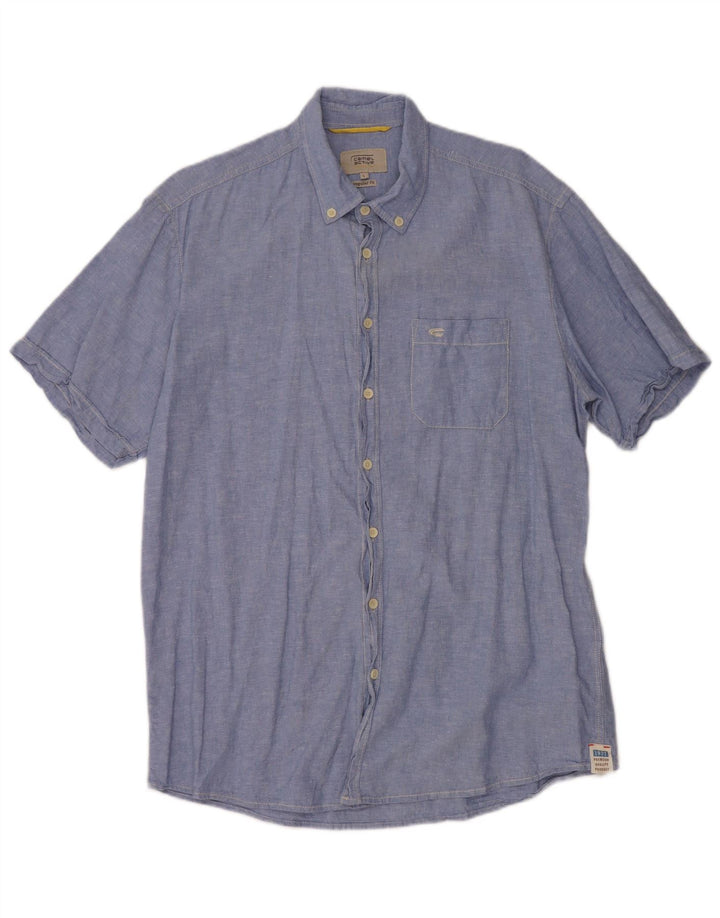 CAMEL ACTIVE Mens Short Sleeve Regular Fit Shirt Large Blue Flecked Linen