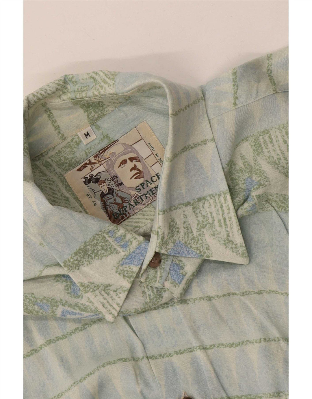 Vintage Mens Shirt Medium Blue Geometric