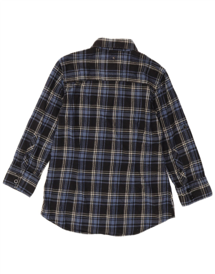 SUPERDRY Womens 3/4 Sleeve Flannel Shirt UK 14 Medium Navy Blue Check