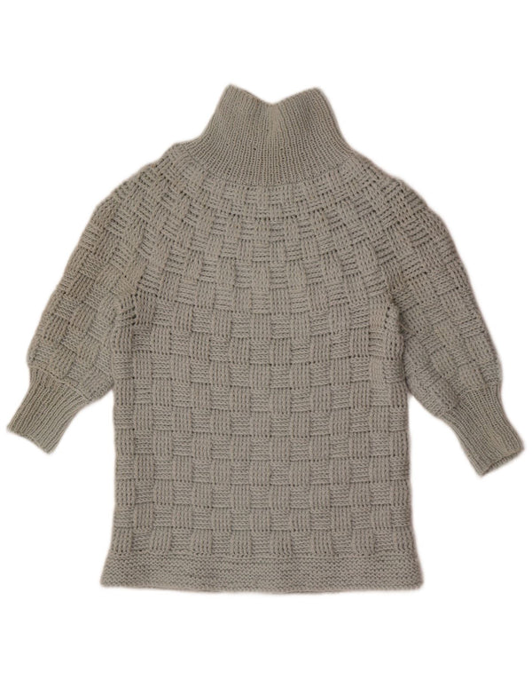 Vintage Womens 3/4 Sleeve Turtle Neck Jumper Sweater UK 14 Medium Grey
