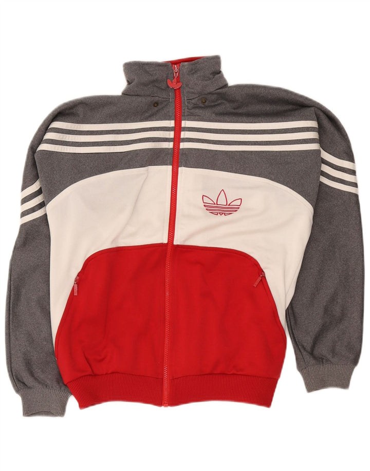 Adidas Boys Tracksuit Top Jacket 13-14 Years Grey Colourblock Polyester