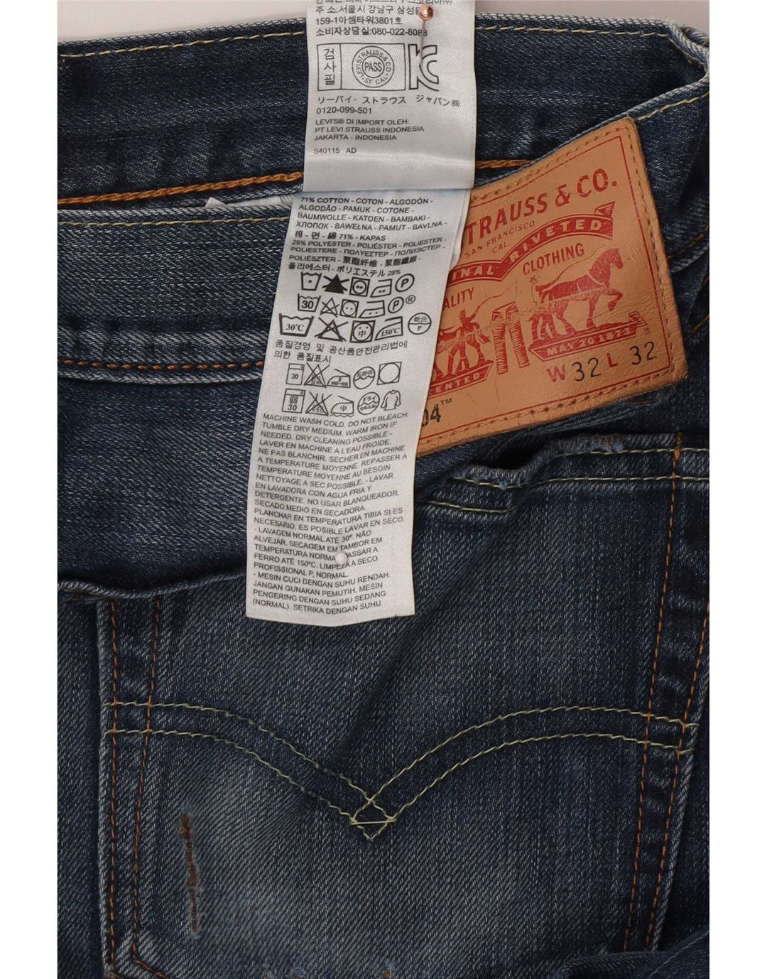 Levi's Mens 504 Straight Jeans W32 L32 Blue Cotton