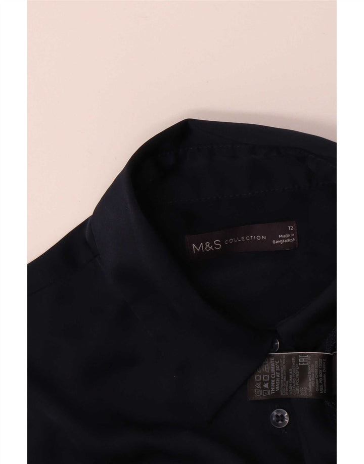 Marks & Spencer Womens Short Sleeve Shirt Blouse UK 12 Medium Navy Blue