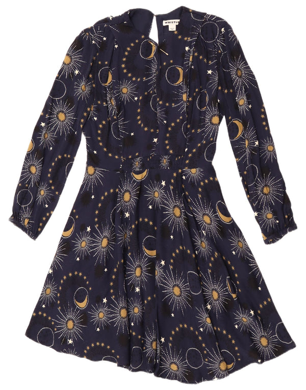 Whistles Womens Long Sleeve A-Line Dress UK 6 XS Navy Blue Floral Viscose