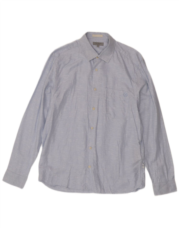 Ted Baker Mens Shirt Size 4 Large Blue Flecked Linen