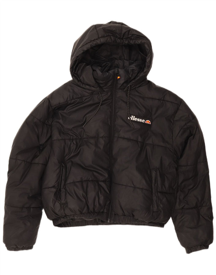 ELLESSE Womens Oversized Hooded Padded Jacket UK 12 Medium Black Polyester