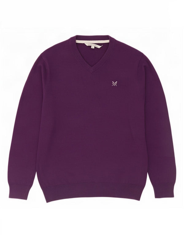 Crew Clothing Mens V-Neck Jumper Sweater Medium Purple Cotton