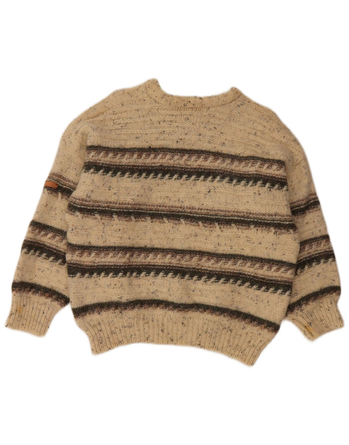 SERGIO TACCHINI Womens Crew Neck Jumper Sweater UK 16 Large Beige Striped