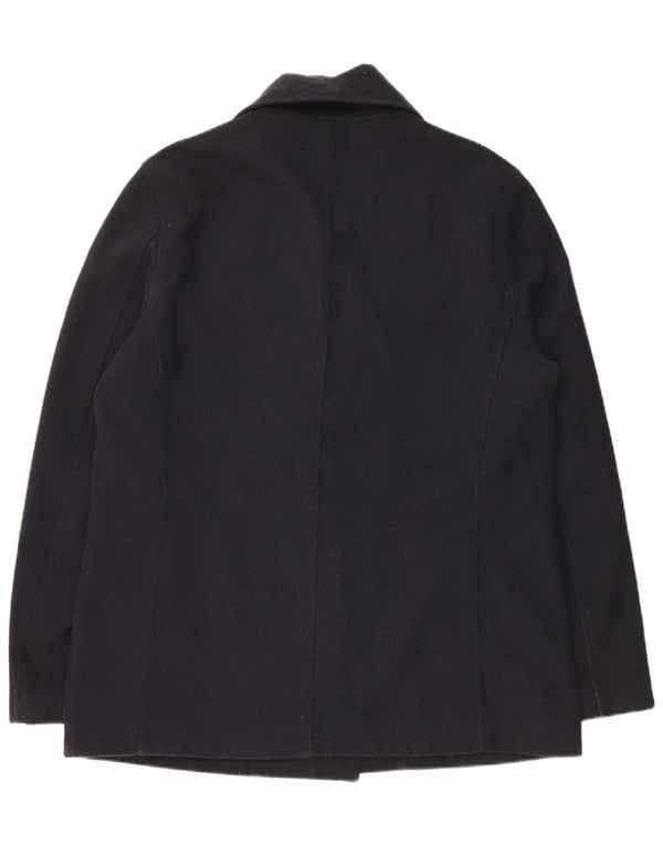 Marks & Spencer Mens Double Breasted Coat UK 38 Medium Navy Blue Polyester