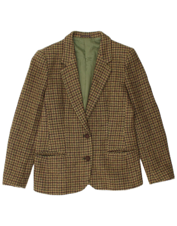 Tris Womens 2 Button Blazer Jacket UK 12 Medium Khaki Houndstooth