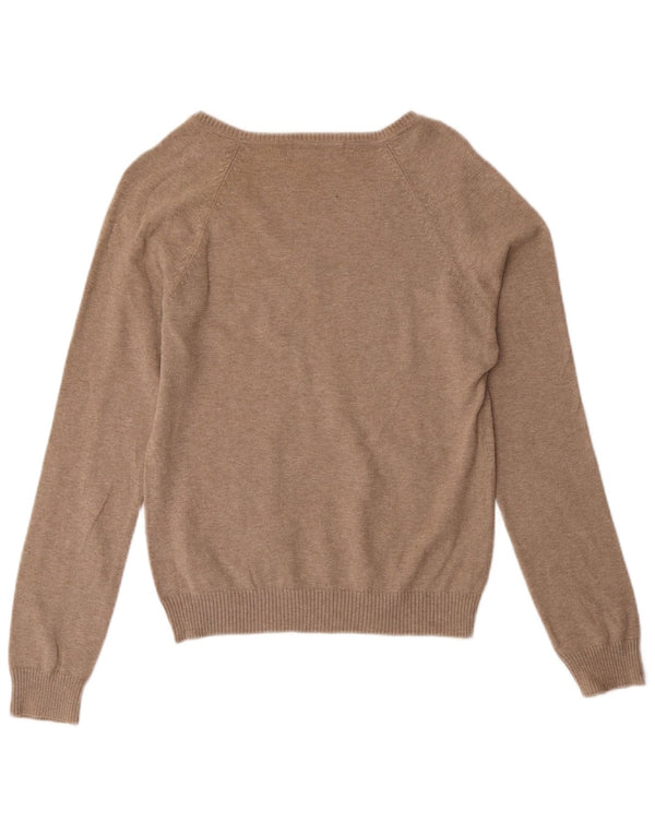 Zara Womens V-Neck Jumper Sweater UK 14 Large Brown Cotton