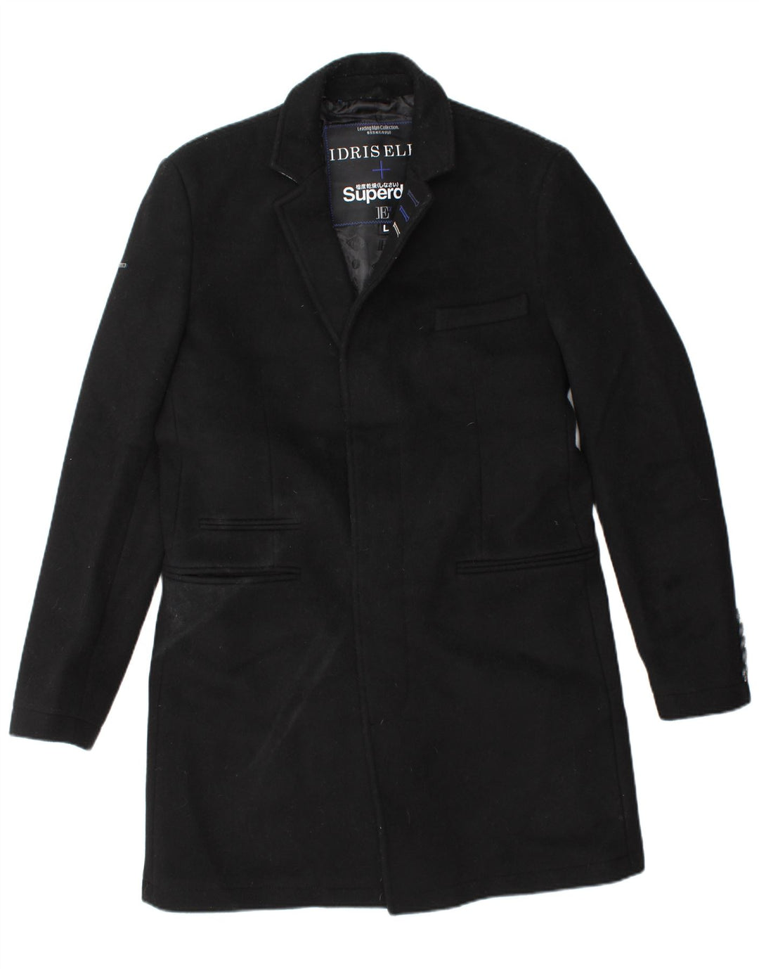 SUPERDRY Mens Overcoat UK 40 Large Black Wool