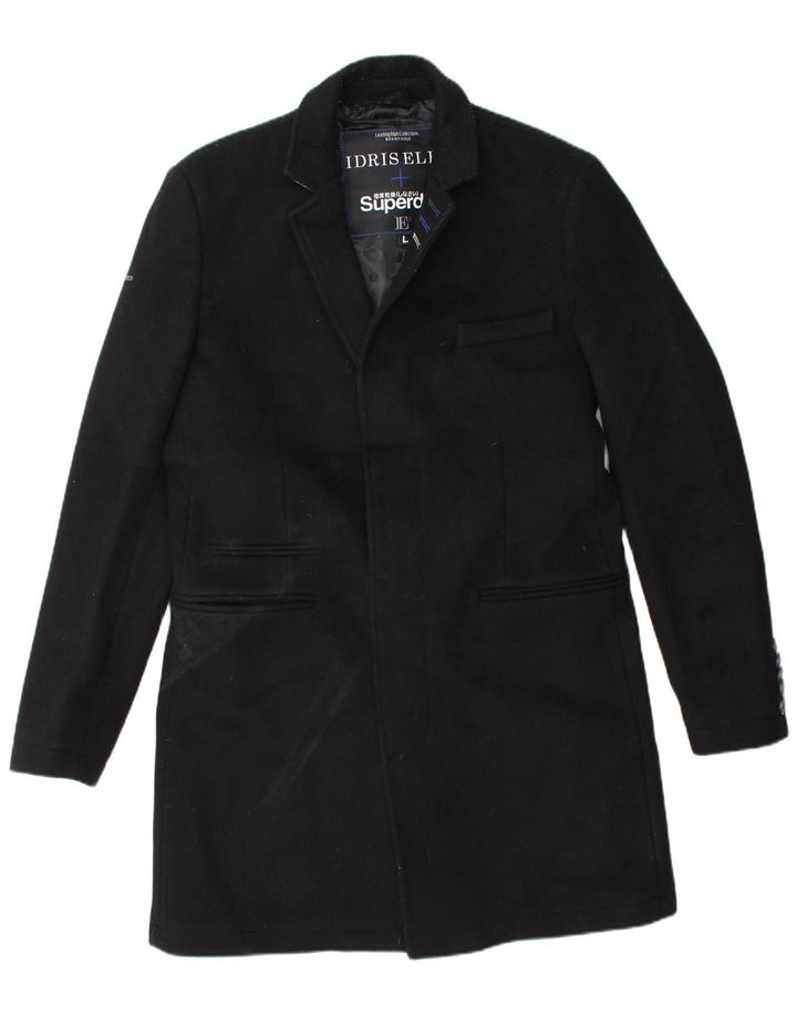 SUPERDRY Mens Overcoat UK 40 Large Black Wool