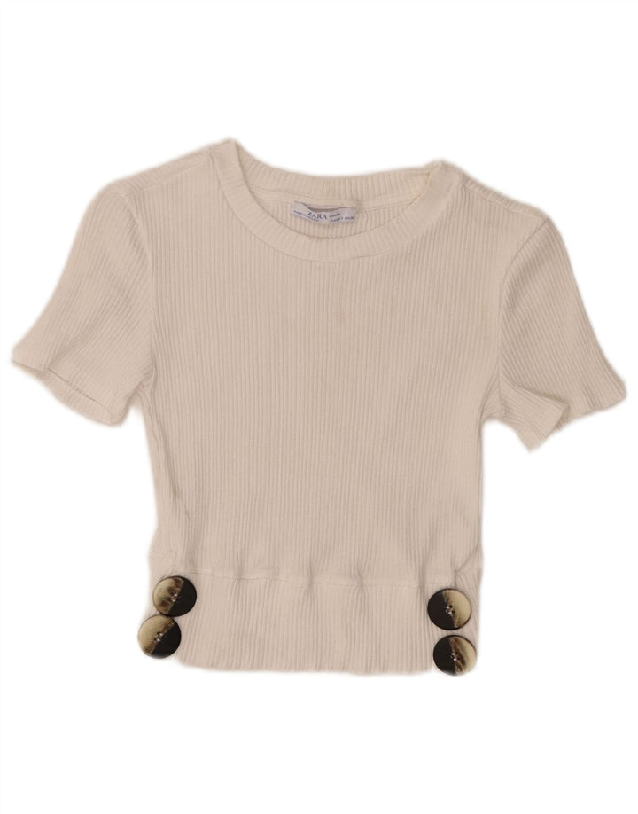 Zara Womens Crop Blouse Top UK 8 Small White Viscose