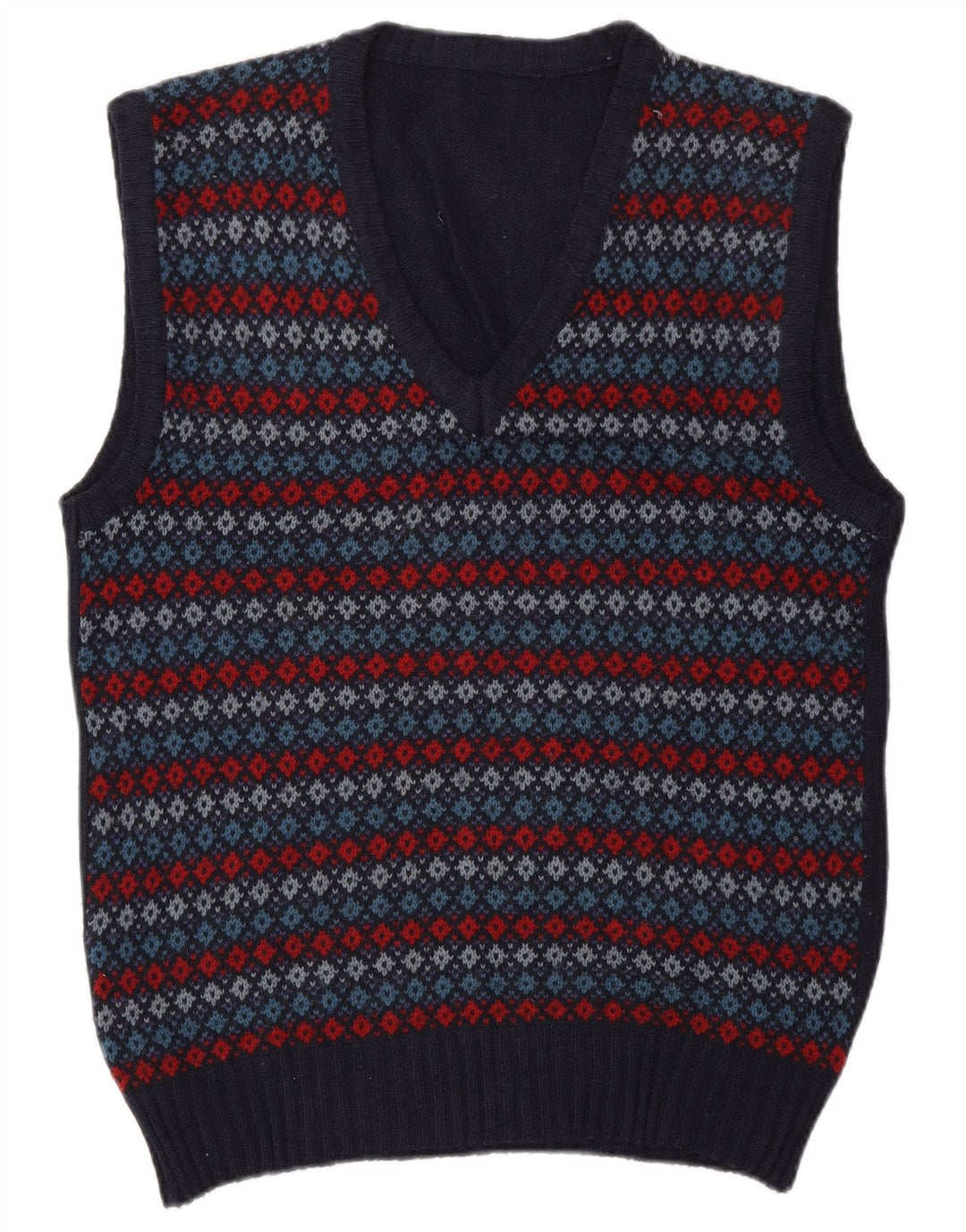 WRANGLER Mens Vest Tank Top Medium Navy Blue Argyle/Diamond Wool