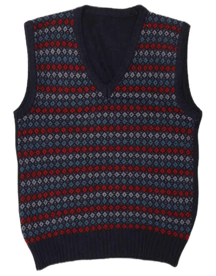 WRANGLER Mens Vest Tank Top Medium Navy Blue Argyle/Diamond Wool