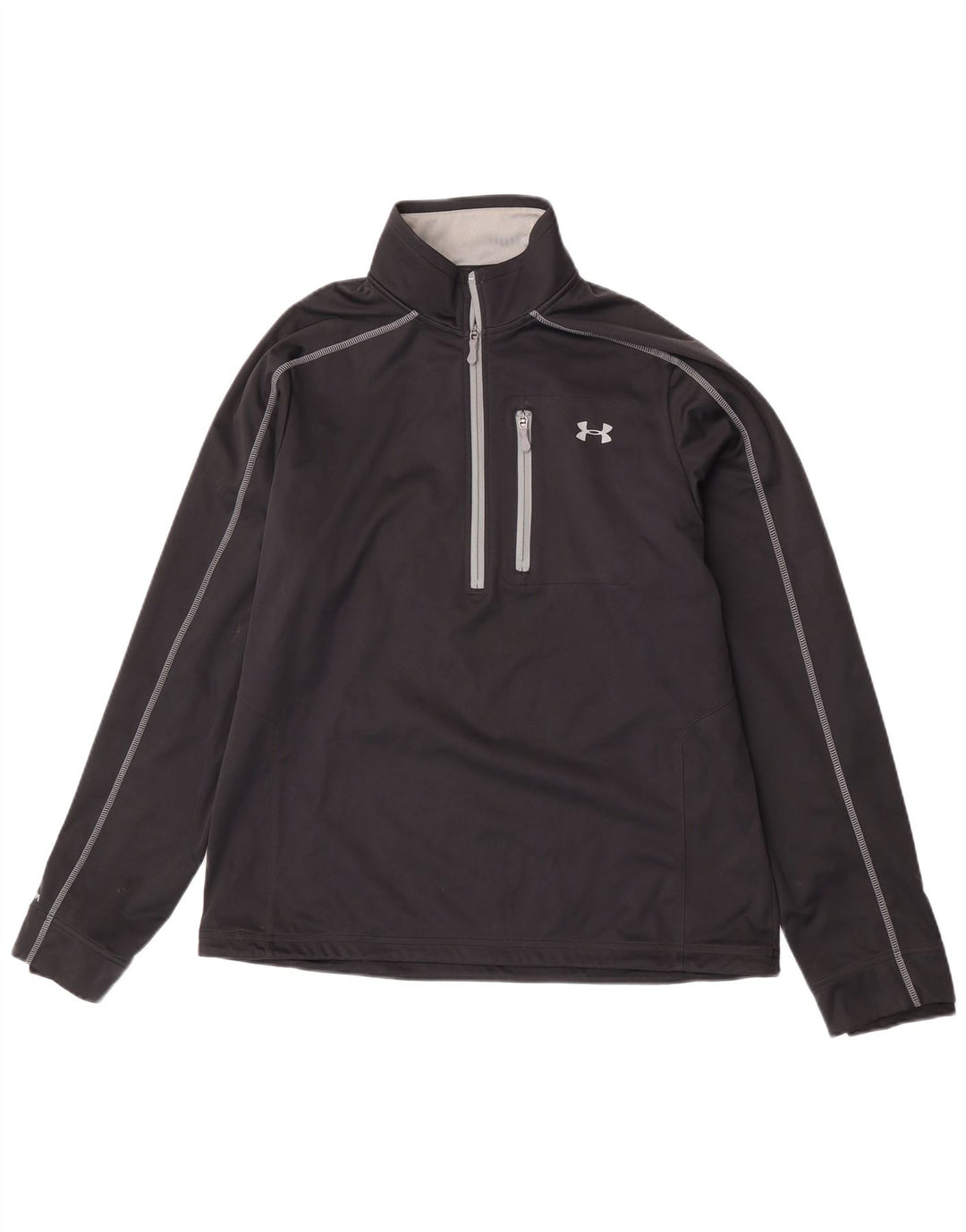 Under Armour Mens Zip Neck Pullover Tracksuit Top Large Black Polyester