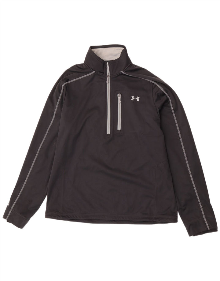 Under Armour Mens Zip Neck Pullover Tracksuit Top Large Black Polyester