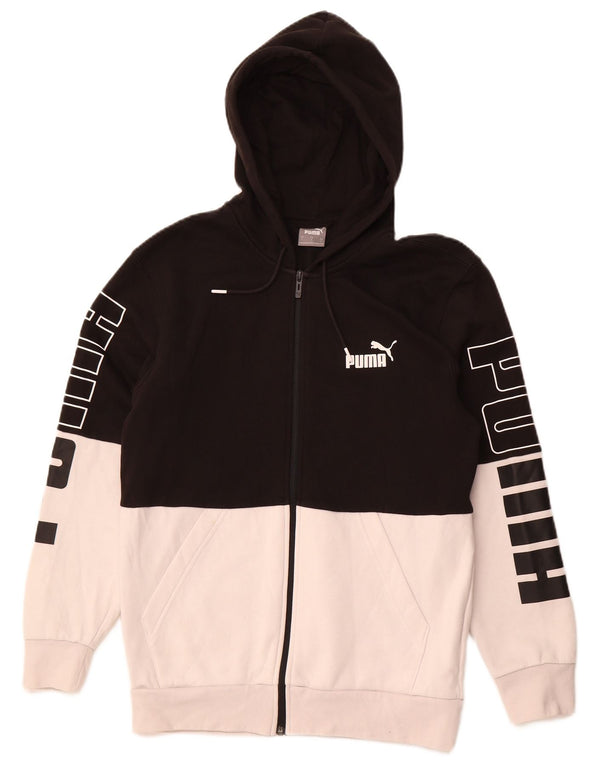 PUMA Mens Graphic Zip Hoodie Sweater Small Black Colourblock Cotton