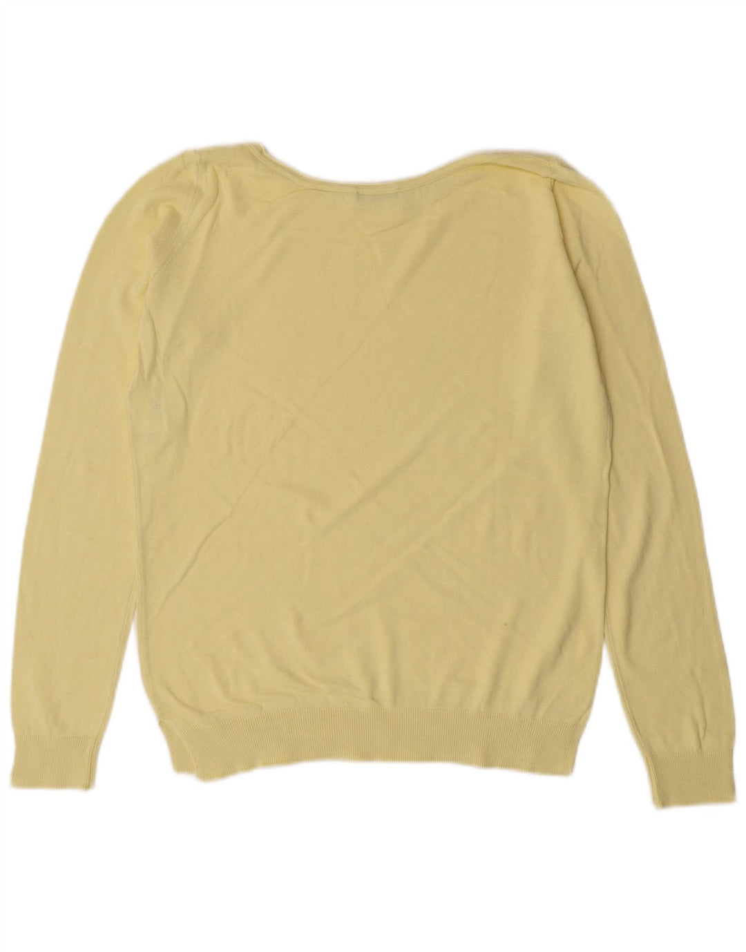 Benetton Womens Boat Neck Jumper Sweater UK 12 Medium Yellow Cotton Classic