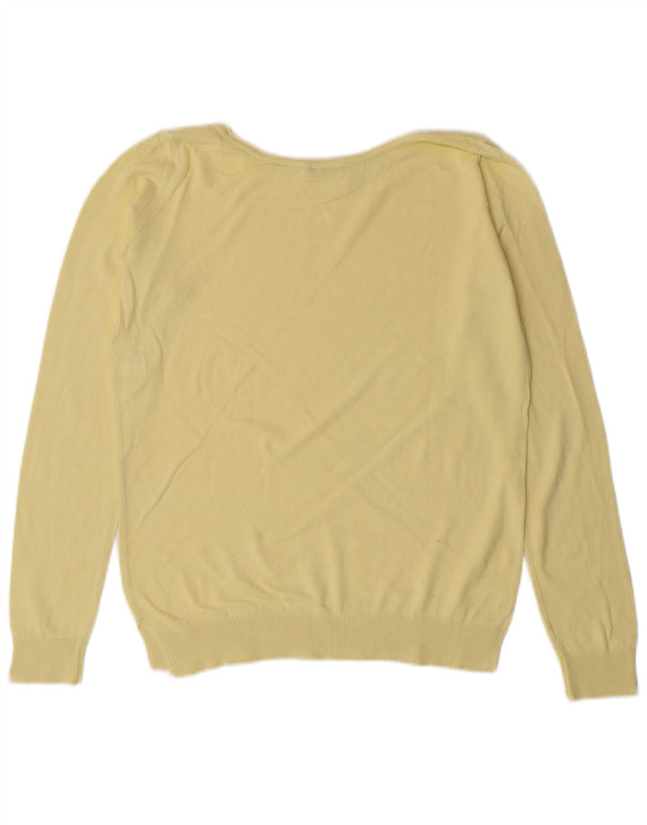 Benetton Womens Boat Neck Jumper Sweater UK 12 Medium Yellow Cotton Classic