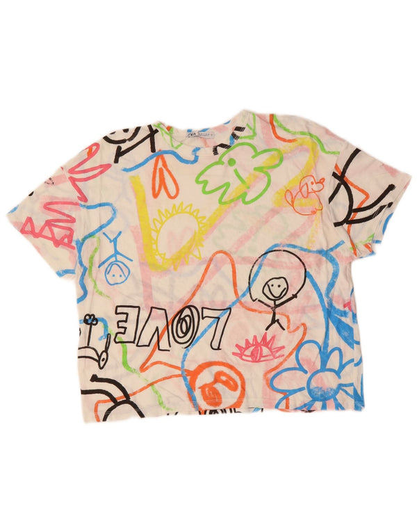 ZARA Womens Crop Oversized Graphic T-Shirt Top UK 10 Small Multicoloured