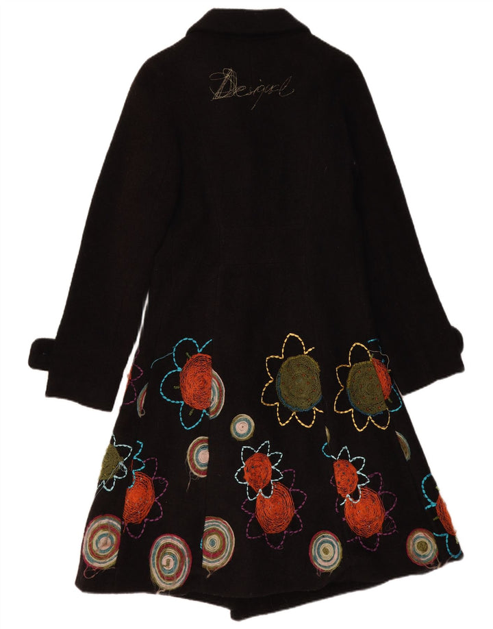 Desigual Womens Graphic Overcoat EU 38 Medium Black Floral