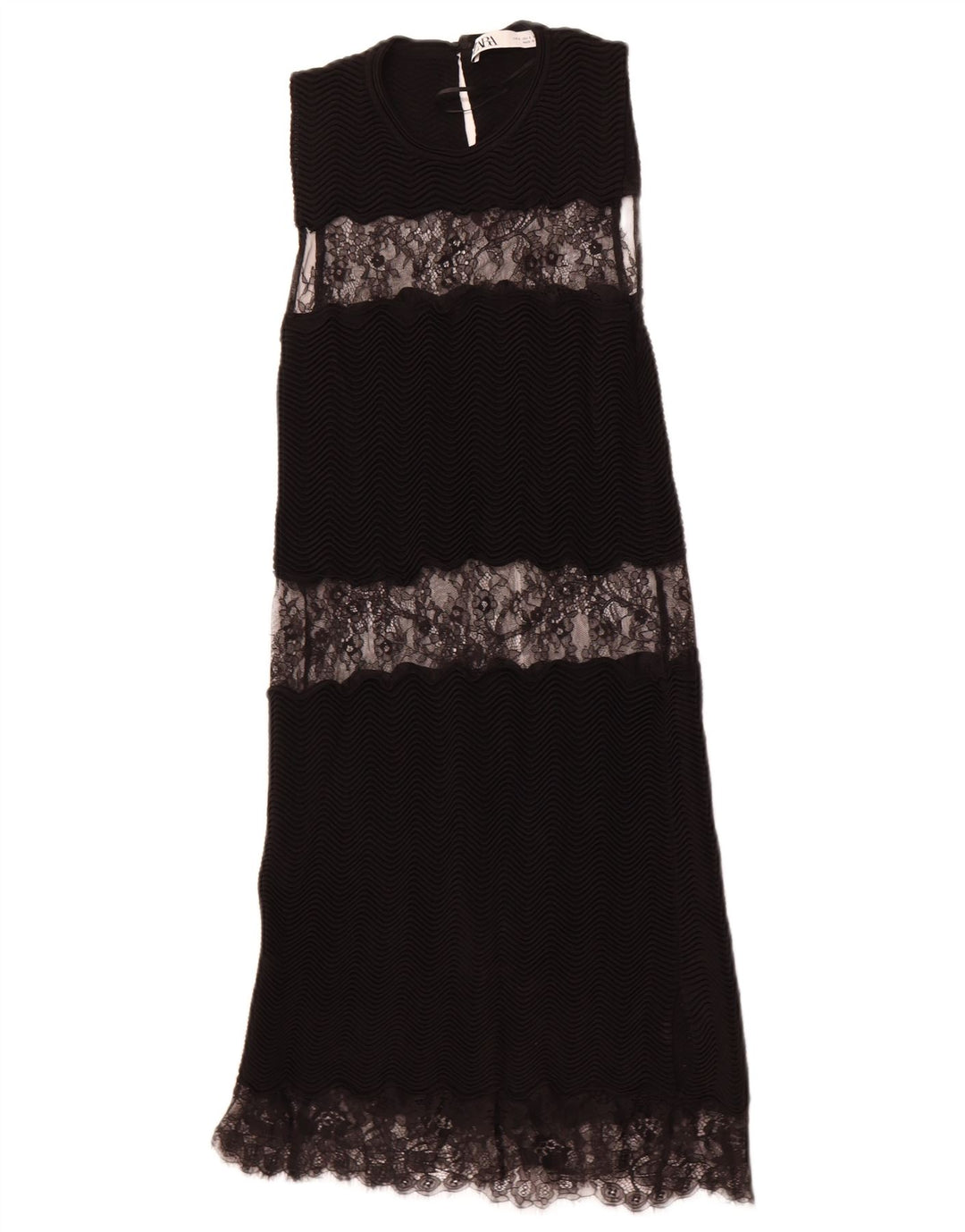 ZARA Womens Sleeveless Lace Maxi Dress UK 8 Small Black Viscose