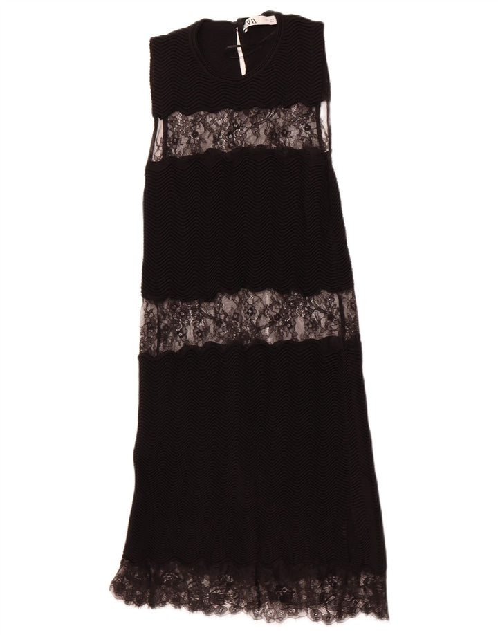 ZARA Womens Sleeveless Lace Maxi Dress UK 8 Small Black Viscose