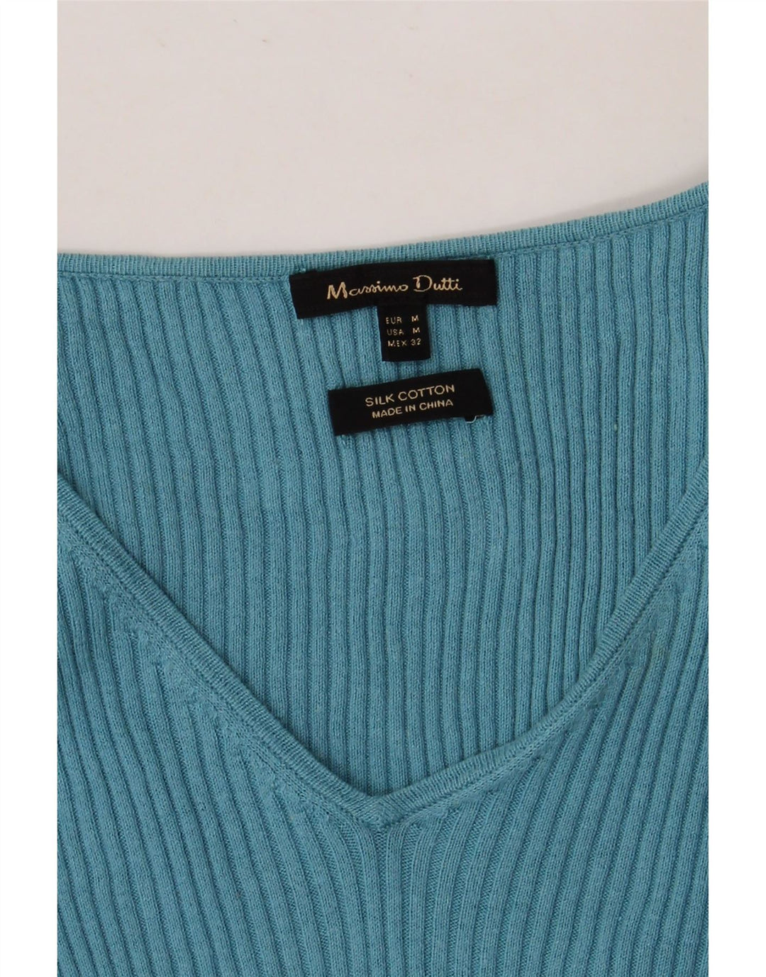 Massimo Dutti Womens V-Neck Jumper Sweater UK 12 Medium Blue Silk