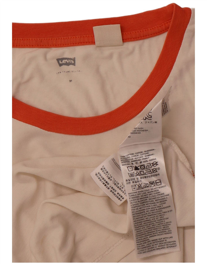 LEVI'S Womens Crop Graphic T-Shirt Top UK 12 Medium Off White Cotton