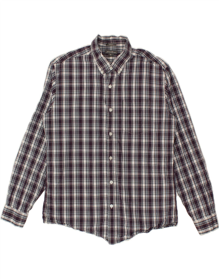EDDIE BAUER Mens Classic Fit Shirt Medium Purple Check Cotton Vintage Eddie Bauer and Second-Hand Eddie Bauer from Messina Hembry 